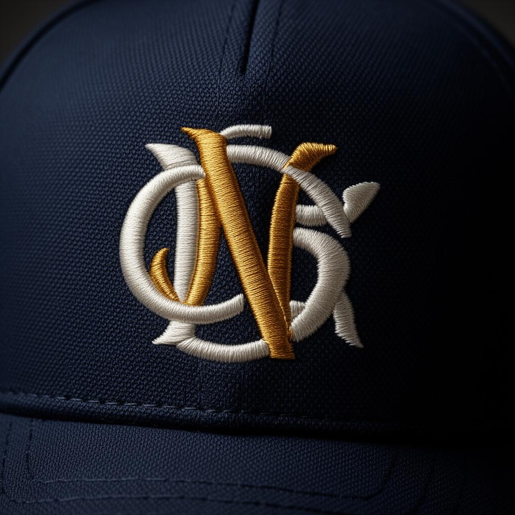 Flat satin-stitch embroidered logo on the left chest of a custom garment